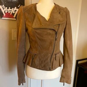 Zara Brown Suede Peplum Leather Jacket